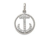 Rhodium Over Sterling Silver Polished Cubic Zirconia Anchor Pendant