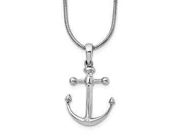 Picture of Rhodium Over Sterling Silver White Ice Diamond Anchor Necklace