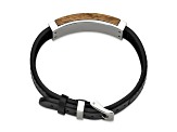 Black Leather and Stainless Steel Walnut Wood Bracelet