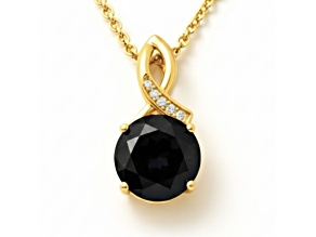 Round Natural Black Onyx 14K Yellow Gold Over Sterling Silver Pendant with Chain