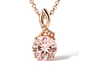 Natural Pink Rose Quartz 14K Rose Gold Round Shape Over Sterling Silver Pendant with Chain