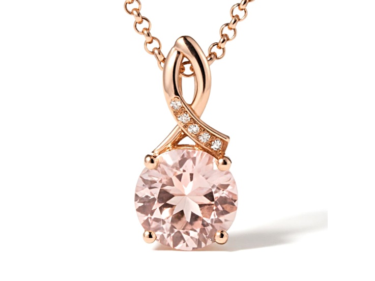 Natural Pink Rose Quartz 14K Rose Gold Round Shape Over Sterling Silver Pendant with Chain