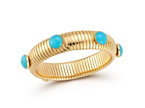 Rachel Zoe 14K Gold Over Brass Lab Created Turquoise Tubogas Bold Bangle Bracelet