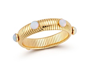 Rachel Zoe 14K Gold Over Brass Moonstone Simulant Tubogas Bold Bangle Bracelet