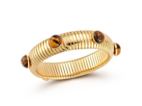 Rachel Zoe 14K Gold Over Brass Tigers Eye Simulant Tubogas Bold Bangle Bracelet