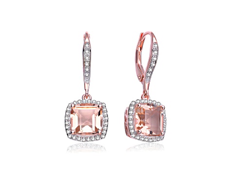 Morganite Cubic Zirconia, 18k Rose Gold Plated over Sterling Silver Drop Earrings