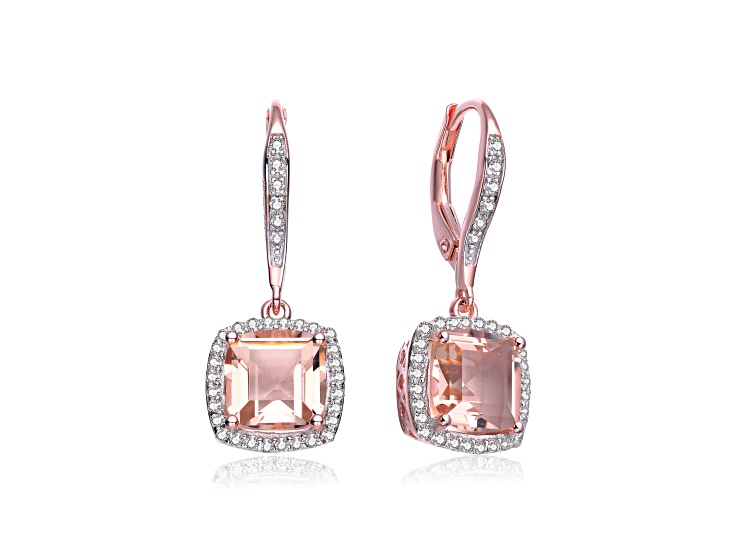 Morganite Cubic Zirconia, 18k Rose Gold Plated over Sterling Silver Drop Earrings