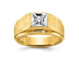 10K Two-tone Yellow and White Gold Men's Polished and Satin Diamond Ring 0.17ct