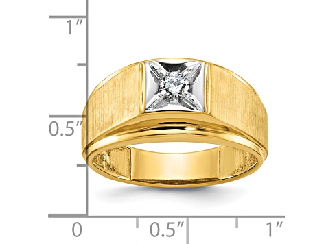 10K Two-tone Yellow and White Gold Men's Polished and Satin Diamond Ring 0.17ct