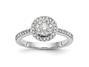 Rhodium Over 14K White Gold Lab Grown Diamond Cluster Engagement Ring 0.478ctw