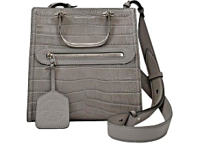 Alexander McQueen The Short Story Grey Croc Print Leather Satchel