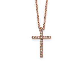 14K Rose Gold Over Sterling Silver Polished Cubic Zirconia Latin Cross Necklace