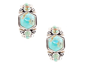 Barse Jewelry 12x10mm, 4mm & 3mm Blue Turquoise Sterling Silver Emile Hoop Earrings