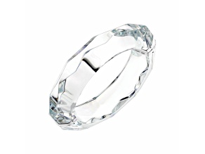 Rhodium Over Sterling Silver Wide Faceted Lucite Hinge Bangle
