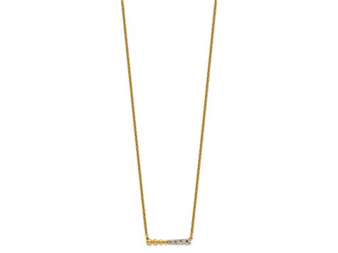 14K Yellow Gold Lab Grown Diamond SI1/SI2, G H I, Beaded Bar 18 Inch Necklace 0.25ctw