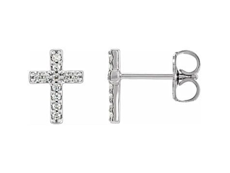 14K White Gold 0.05ctw Round Diamond Accent Cross Design Stud Earrings