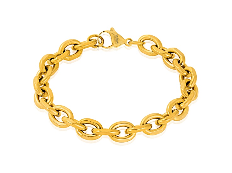Invicta Jewelry Men's Knife Edge Oval Link Yellow Chain Bracelet (10.6mm) - 8.75"