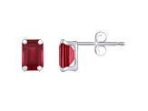 6x4mm Emerald Cut Lab Created Ruby Rhodium Over 10k White Gold Stud Earrings