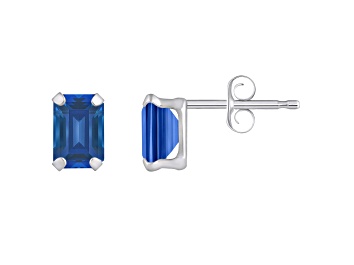 Picture of 6x4mm Emerald Cut Created Sapphire Rhodium Over 10k White Gold Stud Earrings