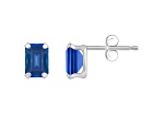 6x4mm Emerald Cut Lab Created Sapphire Rhodium Over 10k White Gold Stud Earrings