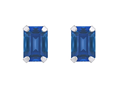 6x4mm Emerald Cut Created Sapphire Rhodium Over 10k White Gold Stud Earrings