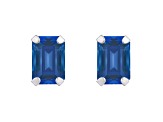6x4mm Emerald Cut Created Sapphire Rhodium Over 10k White Gold Stud Earrings