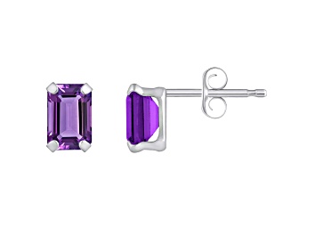 Picture of 6x4mm Emerald Cut Amethyst Rhodium Over 10k White Gold Stud Earrings