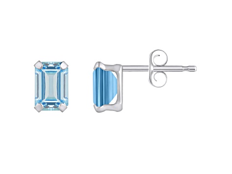 6x4mm Emerald Cut Aquamarine Rhodium Over 10k White Gold Stud Earrings