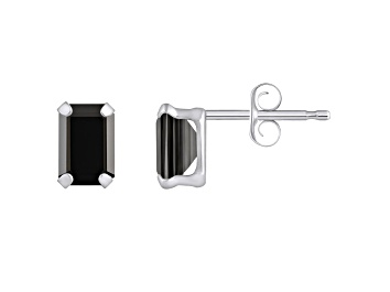 Picture of 6x4mm Emerald Cut Black Onyx Rhodium Over 10k White Gold Stud Earrings