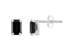 6x4mm Emerald Cut Black Onyx Rhodium Over 10k White Gold Stud Earrings