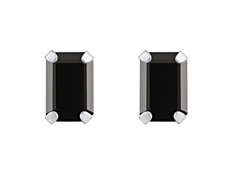 6x4mm Emerald Cut Black Onyx Rhodium Over 10k White Gold Stud Earrings