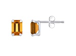 6x4mm Emerald Cut Citrine Rhodium Over 10k White Gold Stud Earrings