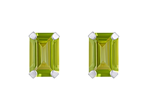 6x4mm Emerald Cut Peridot Rhodium Over 10k White Gold Stud Earrings