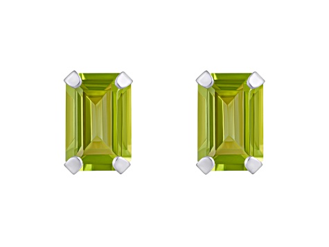 6x4mm Emerald Cut Peridot Rhodium Over 10k White Gold Stud Earrings