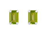 6x4mm Emerald Cut Peridot Rhodium Over 10k White Gold Stud Earrings