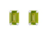 6x4mm Emerald Cut Peridot Rhodium Over 10k White Gold Stud Earrings