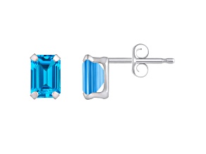 6x4mm Emerald Cut Blue Topaz Rhodium Over 10k White Gold Stud Earrings