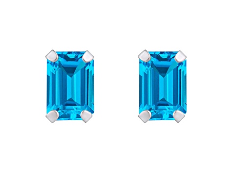6x4mm Emerald Cut Blue Topaz Rhodium Over 10k White Gold Stud Earrings