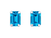 6x4mm Emerald Cut Blue Topaz Rhodium Over 10k White Gold Stud Earrings