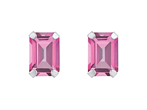 6x4mm Emerald Cut Pink Topaz Rhodium Over 10k White Gold Stud Earrings