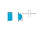 6x4mm Emerald Cut Turquoise Rhodium Over 10k White Gold Stud Earrings