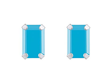 6x4mm Emerald Cut Turquoise Rhodium Over 10k White Gold Stud Earrings