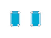 6x4mm Emerald Cut Turquoise Rhodium Over 10k White Gold Stud Earrings