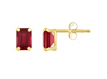 6x4mm Emerald Cut Lab Created Ruby 10k Yellow Gold Stud Earrings
