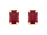 6x4mm Emerald Cut Created Ruby 10k Yellow Gold Stud Earrings