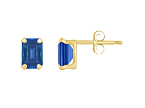 6x4mm Emerald Cut Created Sapphire 10k Yellow Gold Stud Earrings