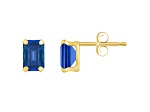 6x4mm Emerald Cut Lab Created Sapphire 10k Yellow Gold Stud Earrings