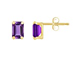 6x4mm Emerald Cut Amethyst 10k Yellow Gold Stud Earrings