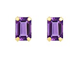 6x4mm Emerald Cut Amethyst 10k Yellow Gold Stud Earrings