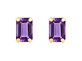 6x4mm Emerald Cut Amethyst 10k Yellow Gold Stud Earrings